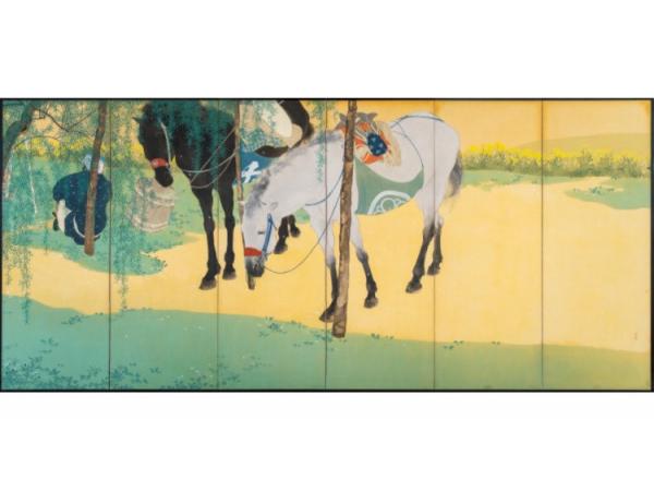 木島櫻谷「駅路之春」（右隻）